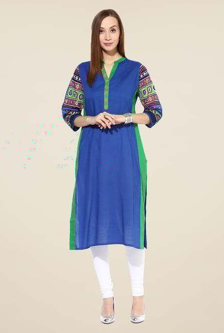 Shree Blue Cotton Solid Kurti Shree Blue Cotton Solid Kurti