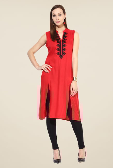 Shree Red Rayon Embroidered Kurta Shree Red Rayon Embroidered Kurta