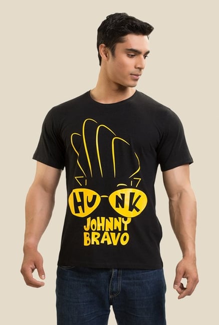 Johnny Bravo Hunk In Your Eyes Black Graphic T-shirt Johnny Bravo Hunk In Your Eyes Black Graphic T-shirt