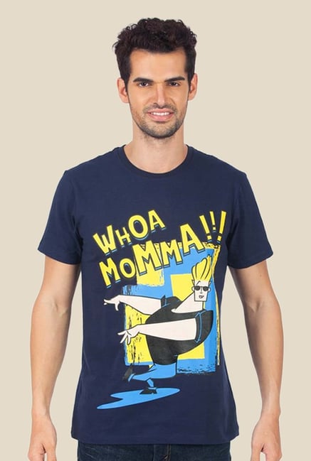 Johnny Bravo Whoa Momma Navy Graphic T-shirt Johnny Bravo Whoa Momma Navy Graphic T-shirt