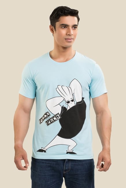 Johnny Bravo Flex The Pec Light Blue Graphic T-shirt Johnny Bravo Flex The Pec Light Blue Graphic T-shirt