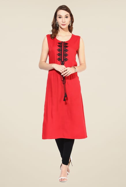 Shree Red Rayon Embroidered Kurta Shree Red Rayon Embroidered Kurta