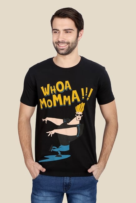 Johnny Bravo Whoa Momma Black Graphic T-shirt Johnny Bravo Whoa Momma Black Graphic T-shirt