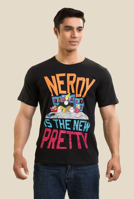 Johnny Bravo The Nerd Black Graphic T-shirt Johnny Bravo The Nerd Black Graphic T-shirt