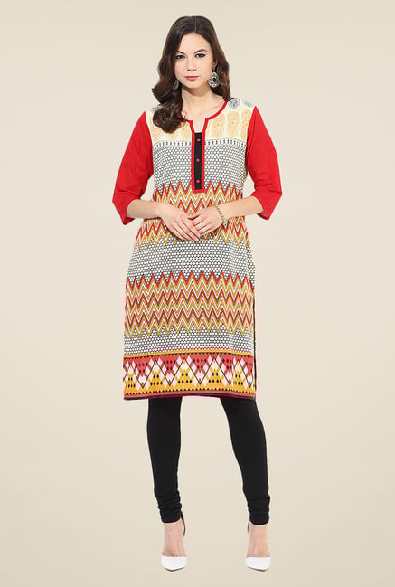 Shree Beige & Red Cotton Printed Kurta Shree Beige & Red Cotton Printed Kurta