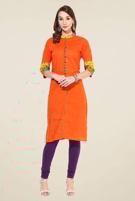 Shree Orange Cotton Solid Kurta Shree Orange Cotton Solid Kurta