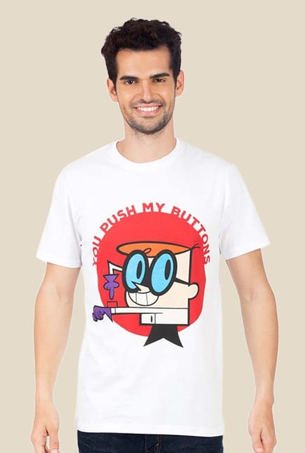 Dexter You Push My Buttons White Graphic T-shirt Dexter You Push My Buttons White Graphic T-shirt