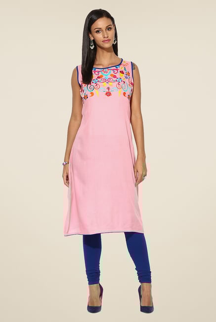 Shree Baby Pink Rayon Embroidered Kurta Shree Baby Pink Rayon Embroidered Kurta