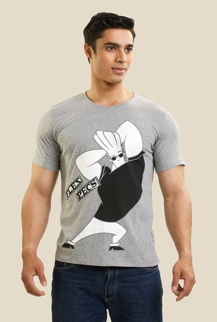 Johnny Bravo Flex The Pec Grey Graphic T-shirt Johnny Bravo Flex The Pec Grey Graphic T-shirt