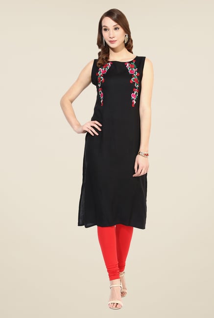 Shree Black Rayon Embroidered Kurta Shree Black Rayon Embroidered Kurta