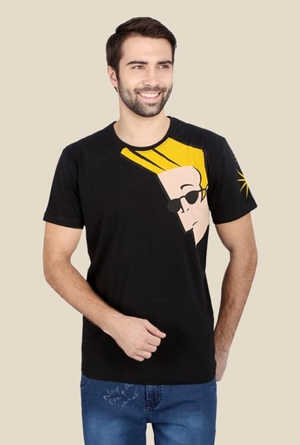 Johnny Bravo On Shoulder Black Graphic T-shirt Johnny Bravo On Shoulder Black Graphic T-shirt