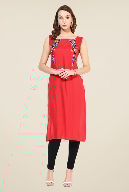 Shree Coral Rayon Embroidered Kurta Shree Coral Rayon Embroidered Kurta