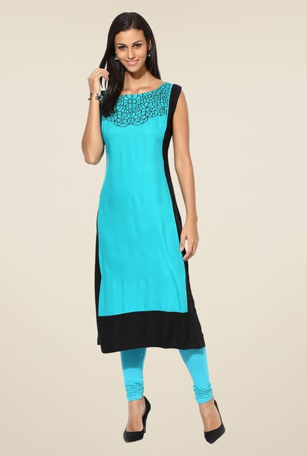 Shree Turquoise Rayon Embroidered Kurta Shree Turquoise Rayon Embroidered Kurta