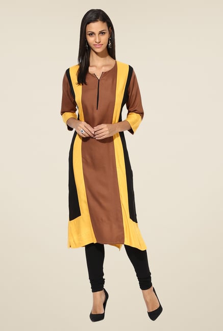 Shree Brown Rayon Solid Kurta Shree Brown Rayon Solid Kurta