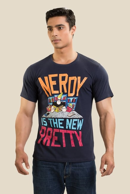 Johnny Bravo The Nerd Navy Graphic T-shirt Johnny Bravo The Nerd Navy Graphic T-shirt