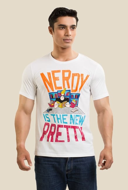 Johnny Bravo The Nerd Off White Graphic T-shirt Johnny Bravo The Nerd Off White Graphic T-shirt