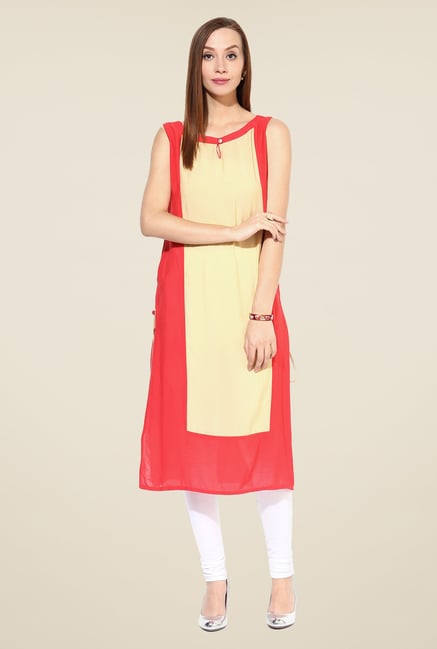 Shree Red & Beige Rayon Solid Kurta Shree Red & Beige Rayon Solid Kurta