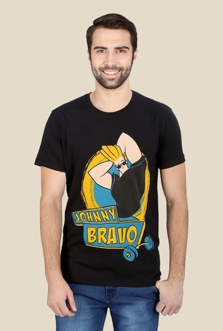 Johnny Bravo Whoa Momma Black Graphic T-shirt Johnny Bravo Whoa Momma Black Graphic T-shirt