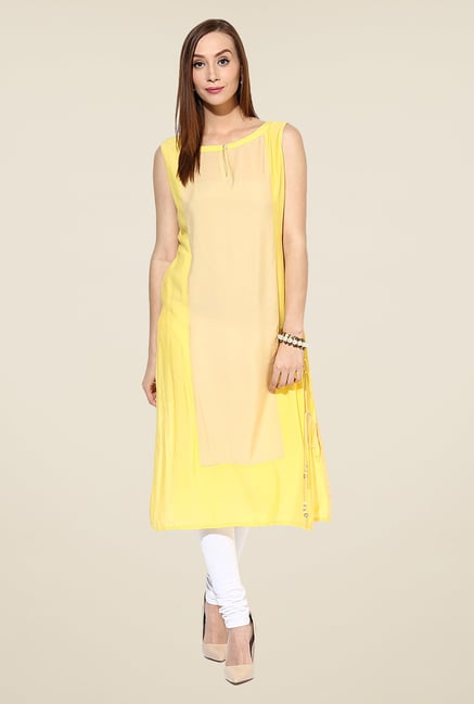 Shree Yellow & Beige Rayon Solid Kurta Shree Yellow & Beige Rayon Solid Kurta