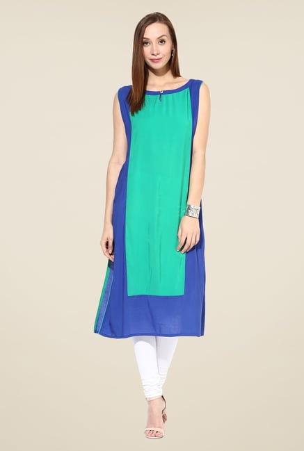 Shree Blue & Turquoise Rayon Solid Kurta Shree Blue & Turquoise Rayon Solid Kurta