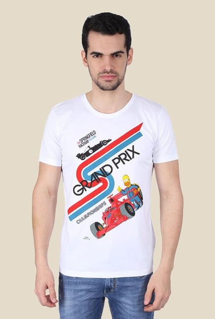 Simpsons Springfield F1 White Graphic T-shirt Simpsons Springfield F1 White Graphic T-shirt