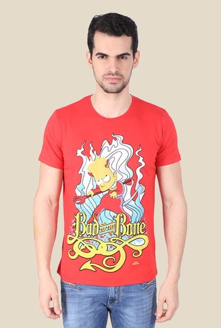 Simpsons Bad To The Bone Coral Graphic T-shirt Simpsons Bad To The Bone Coral Graphic T-shirt