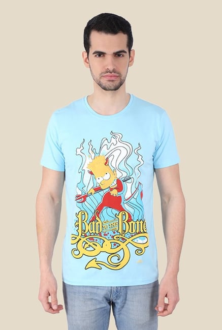 Simpsons Bad To The Bone Light Blue Graphic T-shirt Simpsons Bad To The Bone Light Blue Graphic T-shirt