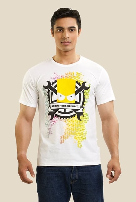 Simpsons Springfield Riding White Graphic T-shirt Simpsons Springfield Riding White Graphic T-shirt
