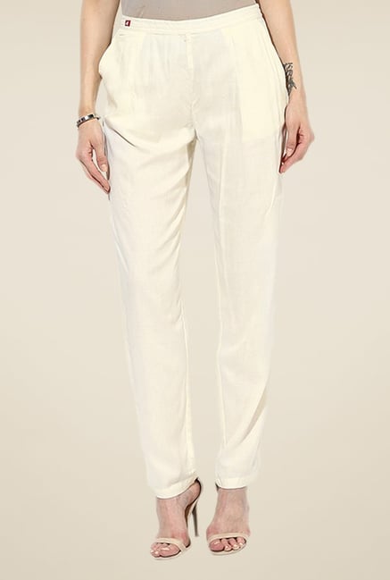 Shree Off White Rayon Trousers Shree Off White Rayon Trousers
