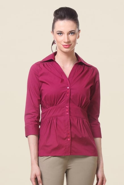 Kaaryah Magenta Solid Shirt Kaaryah Magenta Solid Shirt
