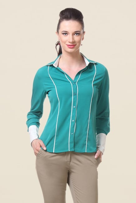 Kaaryah Turquoise Solid Shirt Kaaryah Turquoise Solid Shirt