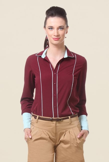 Kaaryah Wine Solid Shirt Kaaryah Wine Solid Shirt