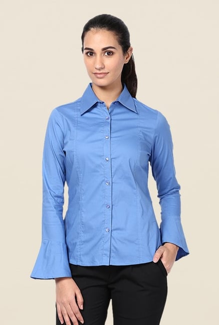 Kaaryah Blue Solid Shirt Kaaryah Blue Solid Shirt