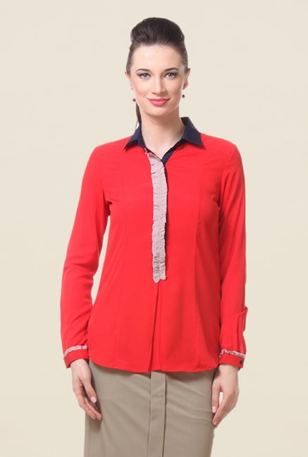 Kaaryah Red Solid Shirt Kaaryah Red Solid Shirt