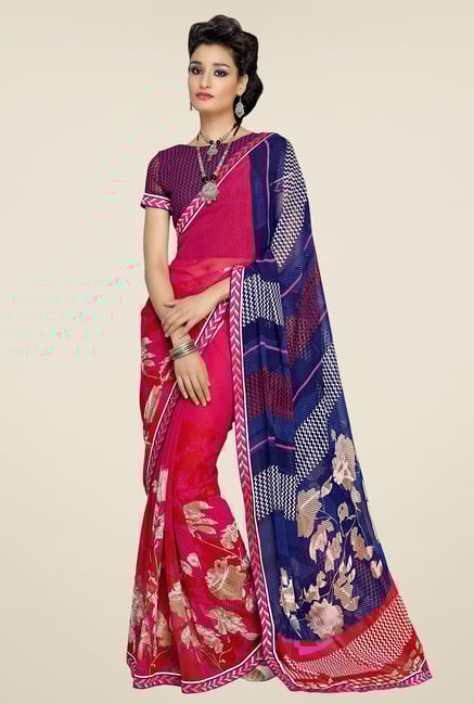 Triveni Magenta & Blue Printed Faux Georgette Saree Triveni Magenta & Blue Printed Faux Georgette Saree