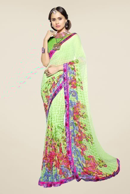 Triveni Green Floral Print Faux Georgette Saree Triveni Green Floral Print Faux Georgette Saree