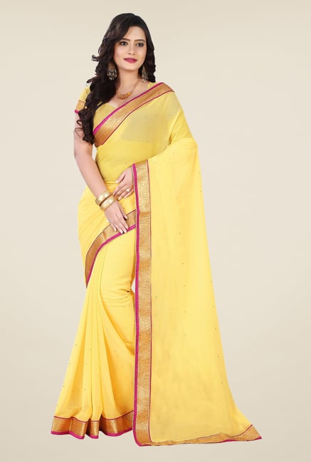 Triveni Yellow Chiffon Saree Triveni Yellow Chiffon Saree