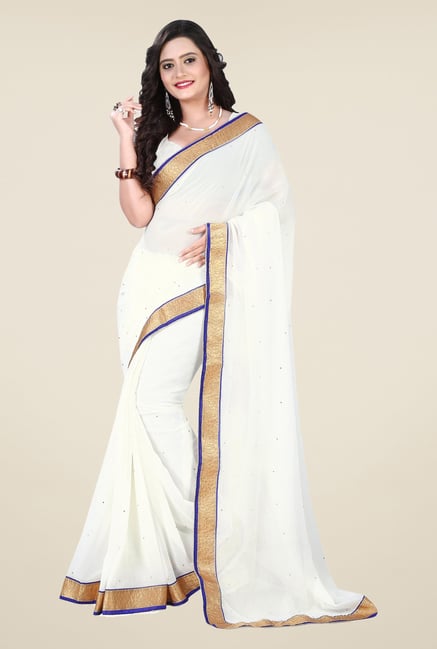 Triveni White Chiffon Saree Triveni White Chiffon Saree