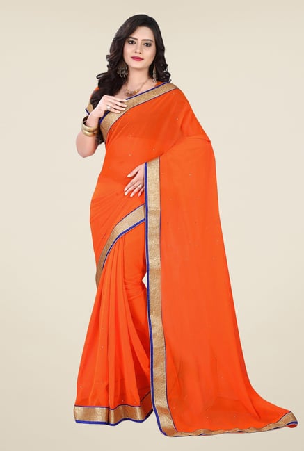 Triveni Orange Chiffon Saree Triveni Orange Chiffon Saree