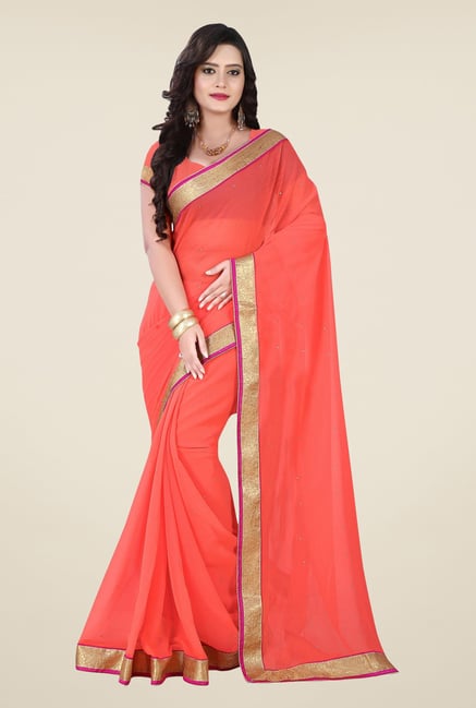 Triveni Coral Chiffon Saree Triveni Coral Chiffon Saree