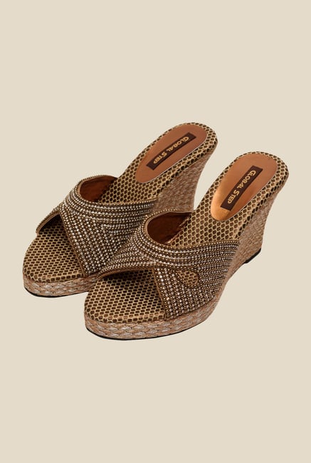 Global Step Bronze Wedge Heeled Sandals Global Step Bronze Wedge Heeled Sandals