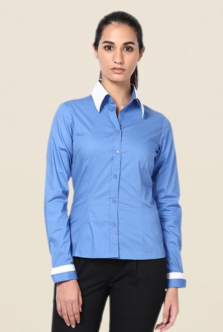 Kaaryah Blue Solid Shirt Kaaryah Blue Solid Shirt