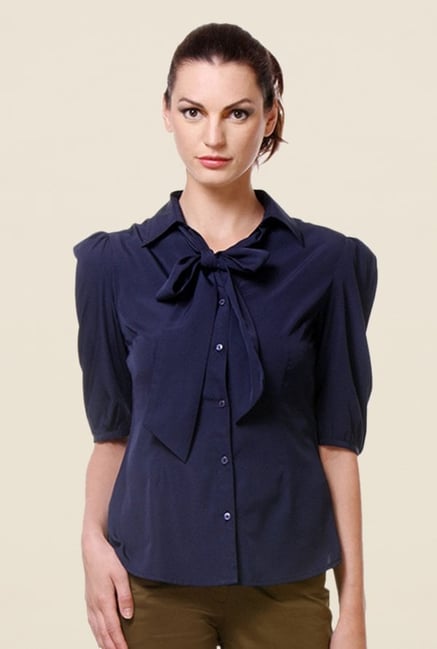 Kaaryah Navy Solid Shirt Kaaryah Navy Solid Shirt