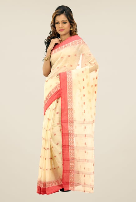 Bengal Handloom Cream Printed Cotton Saree Bengal Handloom Cream Printed Cotton Saree