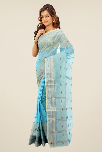 Bengal Handloom Turquoise Printed Cotton Saree Bengal Handloom Turquoise Printed Cotton Saree