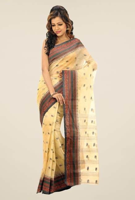 Bengal Handloom Cream Printed Cotton Saree Bengal Handloom Cream Printed Cotton Saree