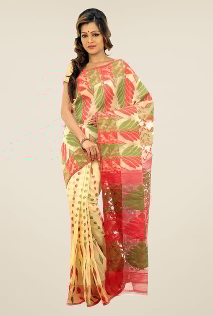 Bengal Handloom Beige & Pink Printed Silk Saree Bengal Handloom Beige & Pink Printed Silk Saree