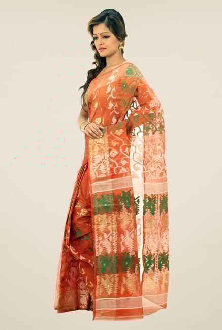 Bengal Handloom Rust Printed Silk Saree Bengal Handloom Rust Printed Silk Saree