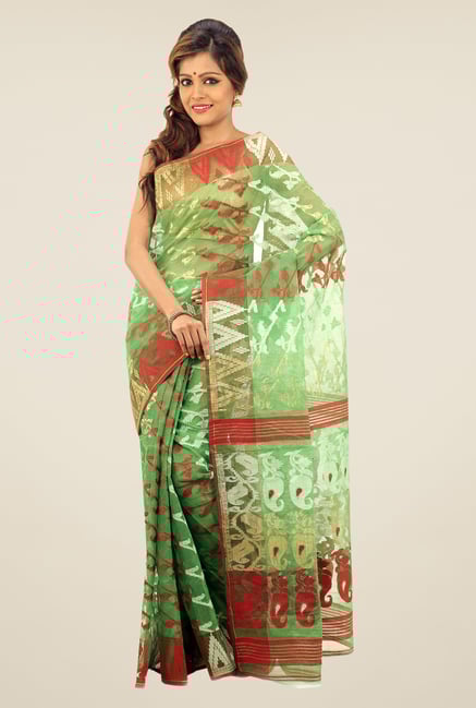 Bengal Handloom Green Printed Silk Saree Bengal Handloom Green Printed Silk Saree