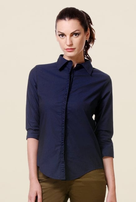 Kaaryah Navy Solid Shirt Kaaryah Navy Solid Shirt